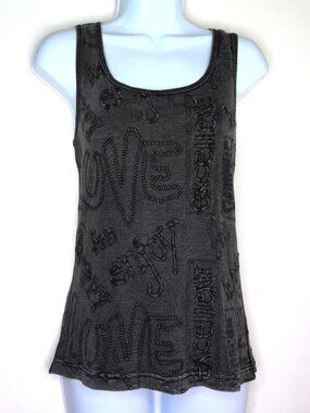 *Rare* Chico's Design Top Cami Tank Embroidered Detail Cotton Gray EUC Sz 1 (M)